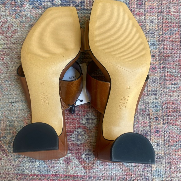 NWT ZARA block heel sleep on shoes in gorgeous cognac color - size 36 / 5.5 US - Picture 2 of 5